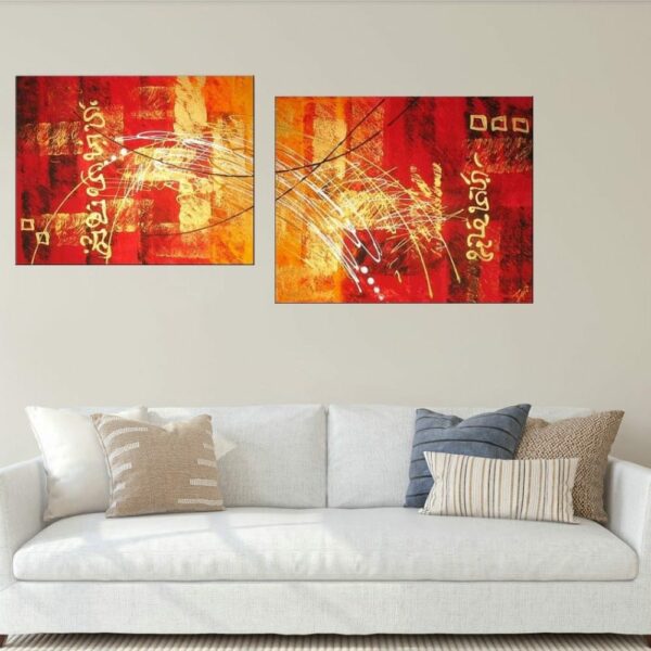 Tableau diptyque contemporain rouge or IMG 002 38