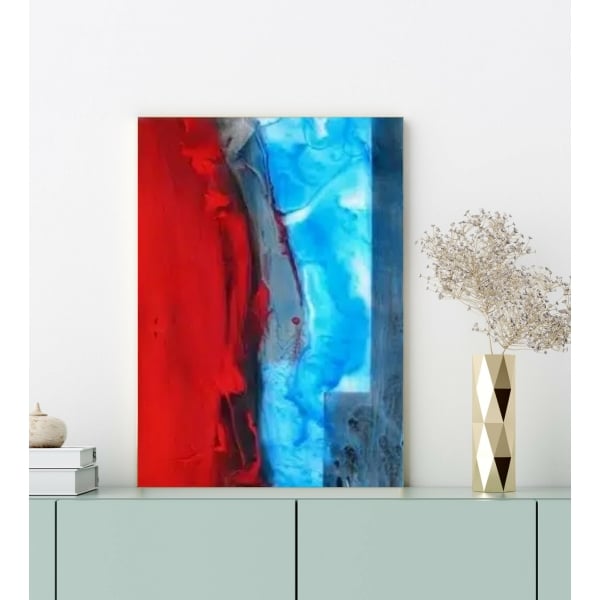 Tableau abstrait rouge bleu ciel IMG 002 83