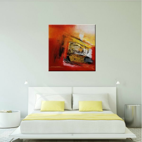 Peinture abstraite sur toile rouge jaune et noire IMG 002 95