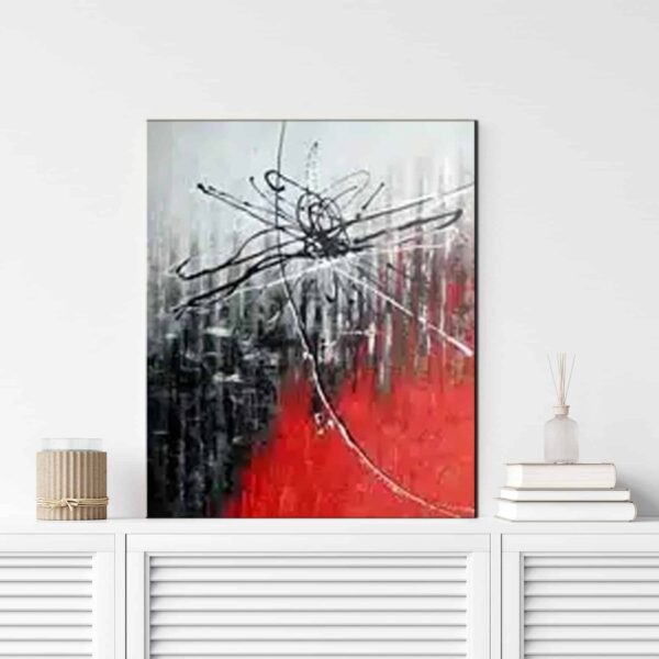 Peinture toile abstraite rouge gris noir IMG 003 113