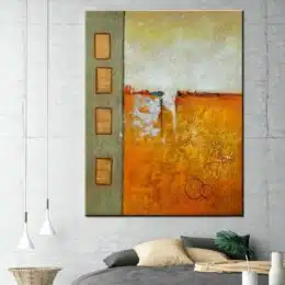 Peinture abstraite brun, gris, beige. Bonne qualité, original, accrochée sur un mur dans une maison