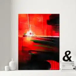Peinture abstraite rouge moderne. Bonne qualité, très original, accrochée sur une mur dans une maison