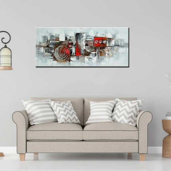 Toile abstraite panoramique gris rouge IMG 003 204