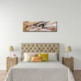 Tableau panoramique beige et gris. Bonne qualité, très original et à la mode. Accrochée sur un mur au-dessus d'un canapé dans une maison