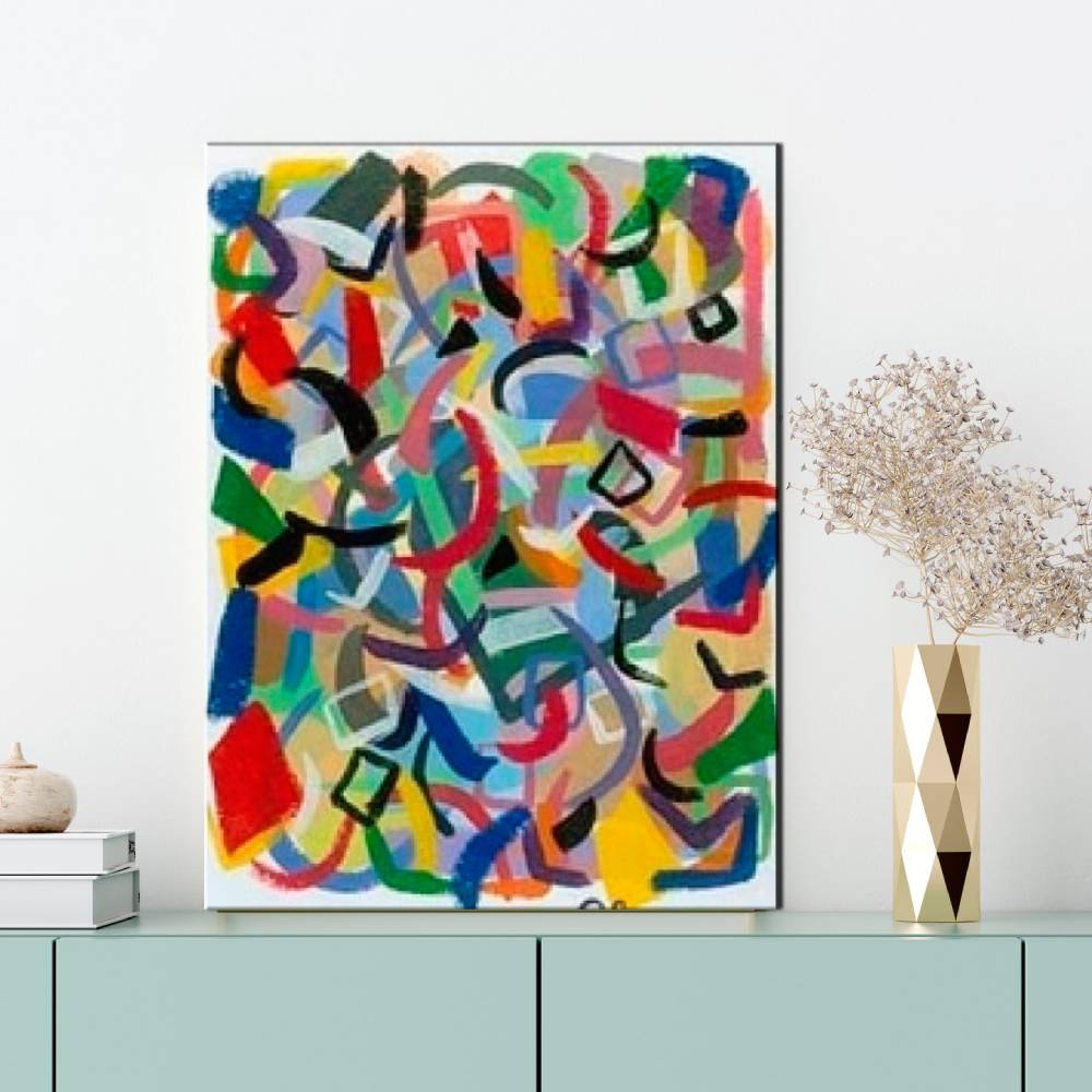 Peinture abstraite multicolore Peinture abstraite multicolore. Bonne qualité, très original, accrochée sur un mur, au-dessus d'une table dans une maison