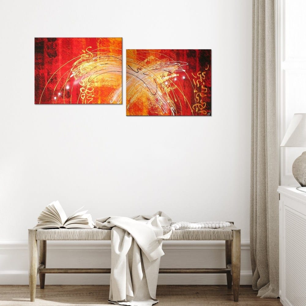 Tableau diptyque abstrait jaune orange Tableau diptyque abstrait jaune orange – Image 2