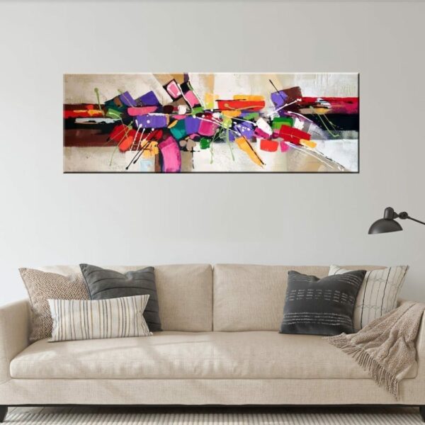Tableau panoramique abstrait multicolore peint sur toile IMG 003 58