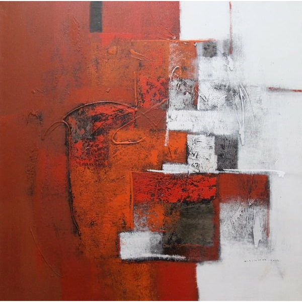 Tableau gris clair rouge abstrait carré Tableau gris clair rouge abstrait carré – Image 3