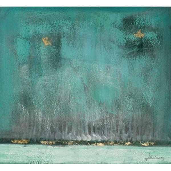 Tableau turquoise abstrait peint au pinceau avec effets au couteau IMG 0003 4