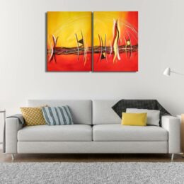 Diptyque abstrait huile rouge orange