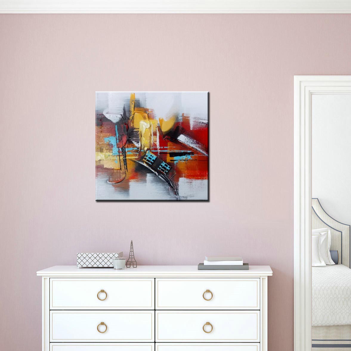 Tableau abstrait carré rouge jaune bleu ciel Tableau abstrait carré rouge jaune bleu ciel – Image 2