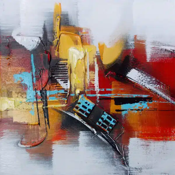 Tableau abstrait carré rouge jaune bleu ciel Tableau abstrait carré rouge jaune bleu ciel – Image 3