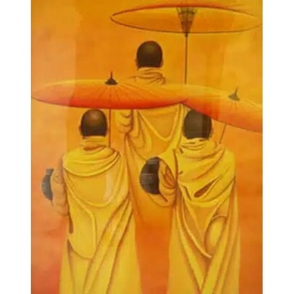 Peinture moines bouddhistes ombrelles IMG 002 8