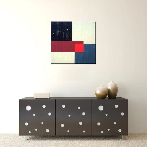 Toile abstraite carré cubiste peinture huile. Bonne qualité, très original accrochée sur un mur au-dessus d'une table dans un salon
