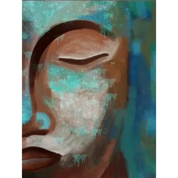 Tableau moitié de tête de bouddha de couleur turquoise et bronze