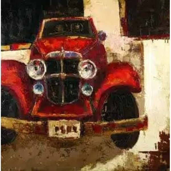 Tableau d'une voiture de collection rouge des années 40