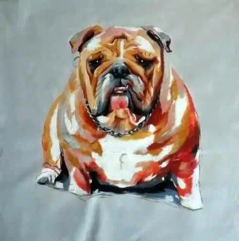 Peinture pop art bulldog Tableau d'un bouledogue marron avec une tâche blanche sur fond gris