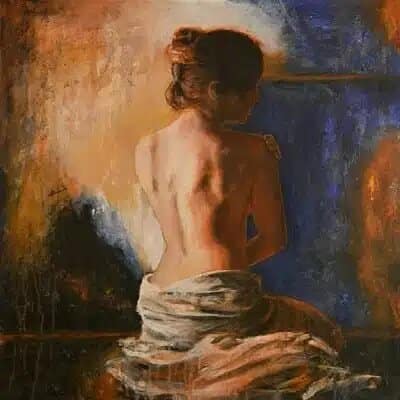 Peinture femme brune nue vue de dos Peinture femme brune nue vue de dos – Image 3