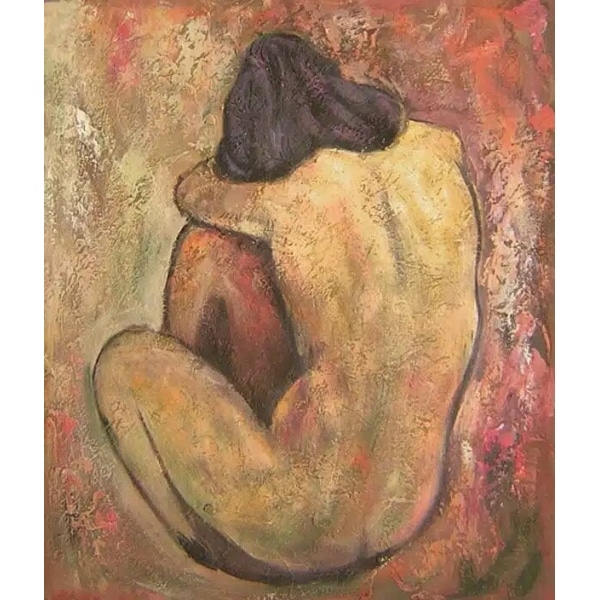 Tableau d'une femme de dos nue en position foetus