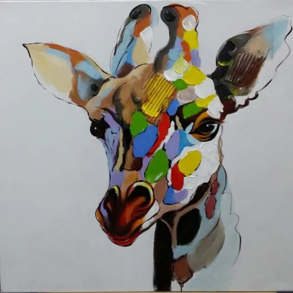 Tableau style pop art d'une girafe multicolore