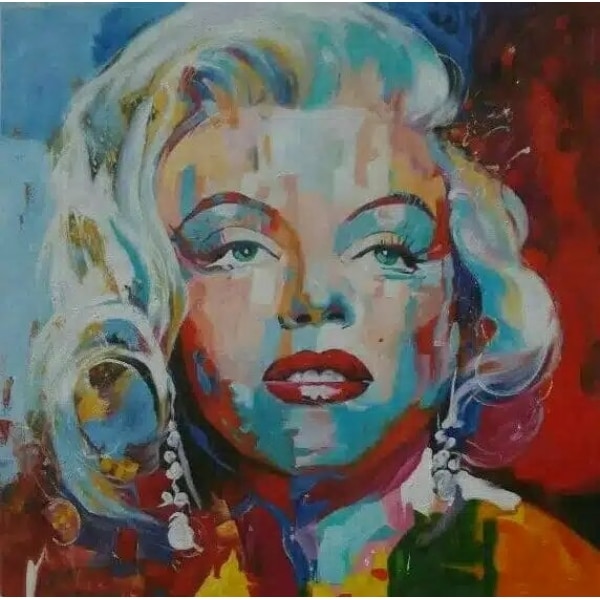 Tableau du portrait de Marilyn dans des tons bleus, rouges