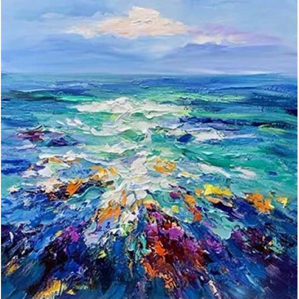 Peinture de la mer et le ciel au couteau avec de jolie tonalité de bleu
