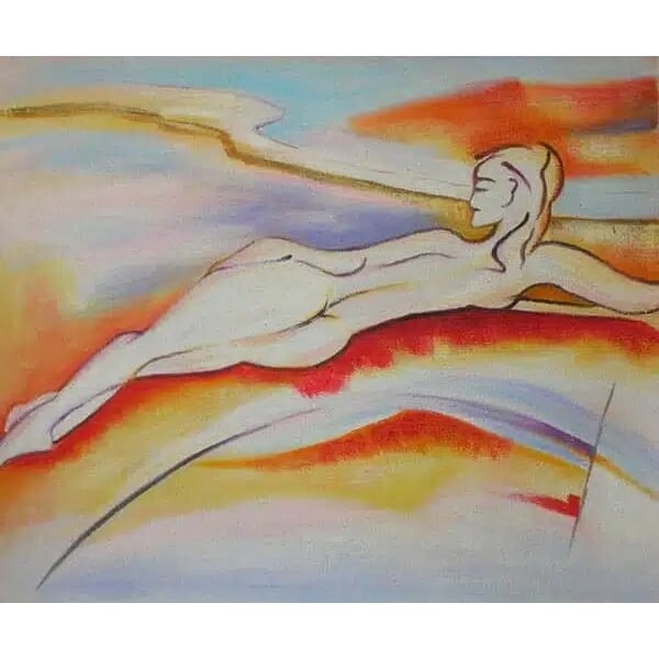 Tableau multicolore abstrait d'une femme nue