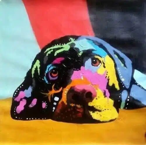 Tableau pop art tête de labrador Tableau d'un petit chiot sur un style pop art