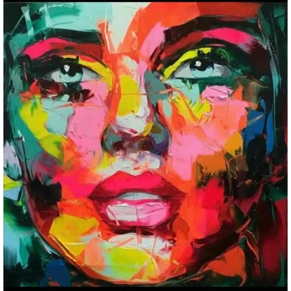Tableau d'un visage femme multicolore style pop