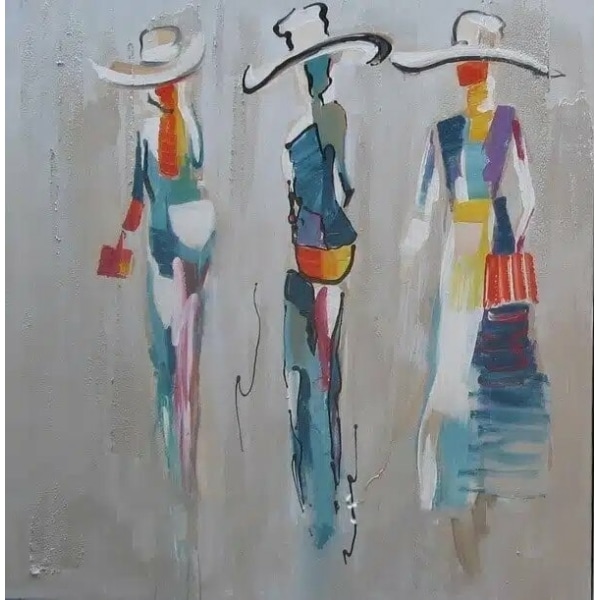 Tableau abstrait de 3 femmes avec des chapeaux