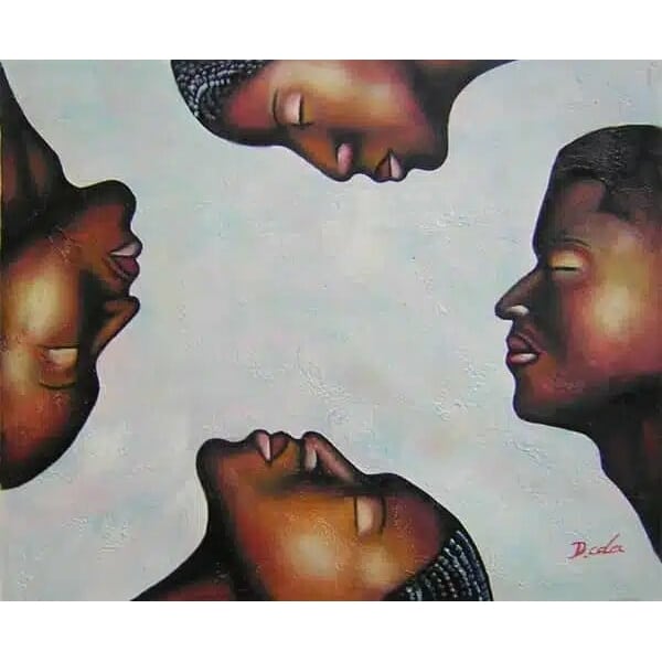 Tableau de 4 visages afro, les yeux fermés