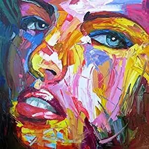 Toile au couteau visage femme inspirée Nielly Tableau style pop art d'un visage d'une femme avec des couleurs multicolores