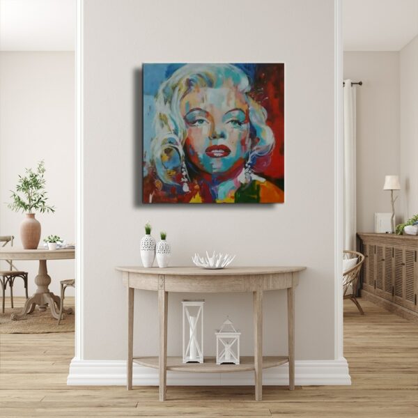 Tableau du portrait de Marilyn dans des tons bleus et rouges