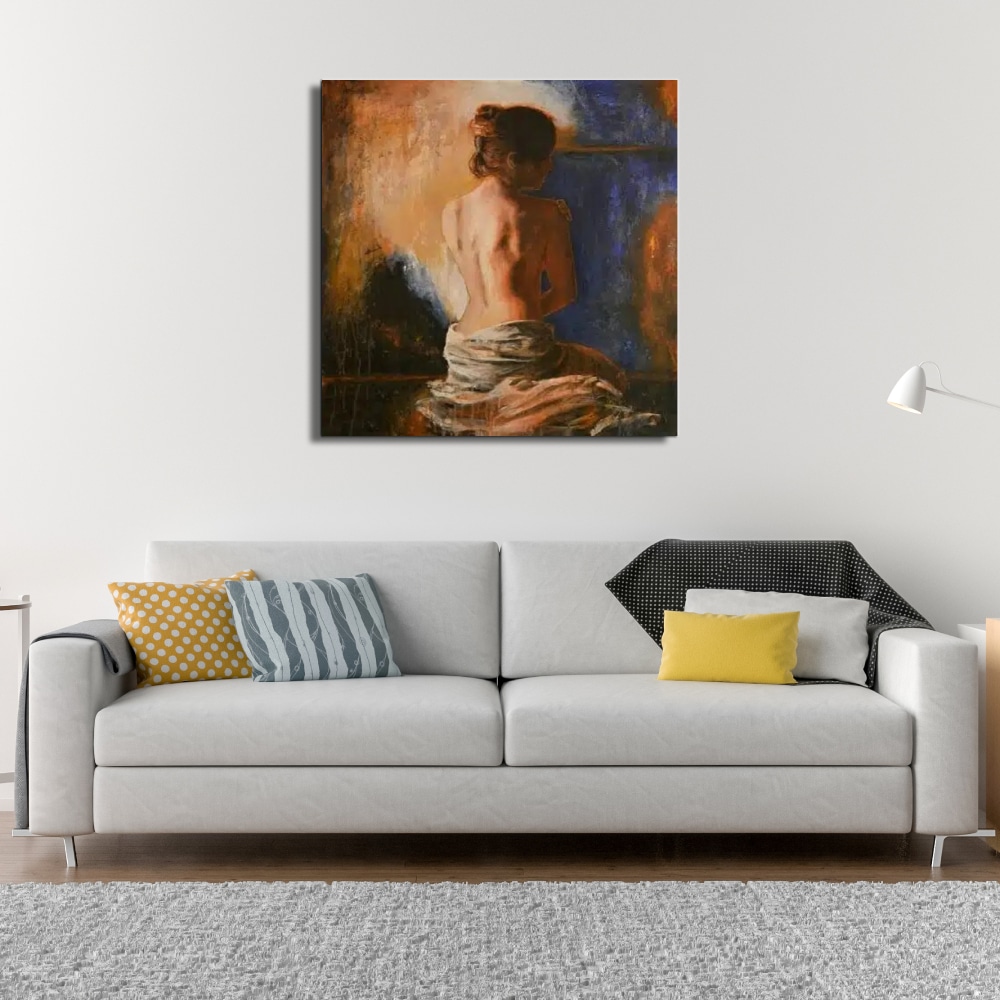 Peinture femme brune nue vue de dos Peinture femme brune nue vue de dos – Image 2